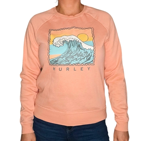 Hurley Peach Printed Pullover Crew Neck Long Sleeve Sweater Size Medium - Picture 1 of 4